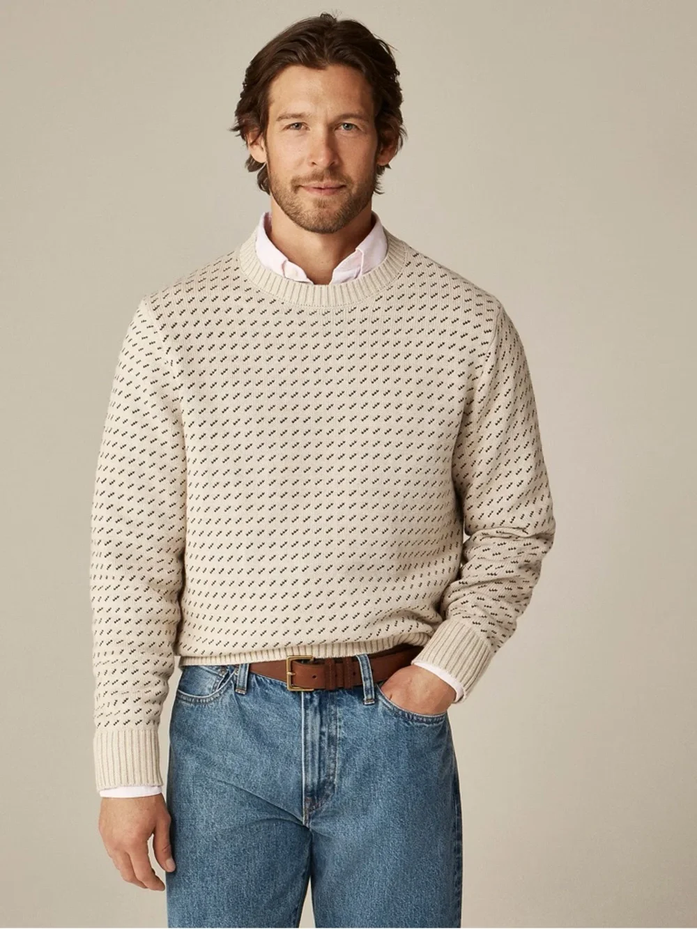 J. CREW Heritage cotton‎ sweater in bird's-eye stitch Size L NWT $118 CM312